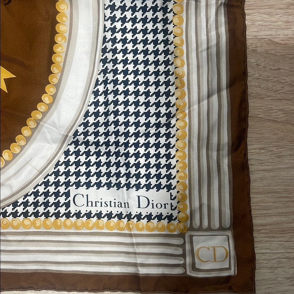 Dior Houndstooth and Brown Silk Scarf - Picture 3 of 6